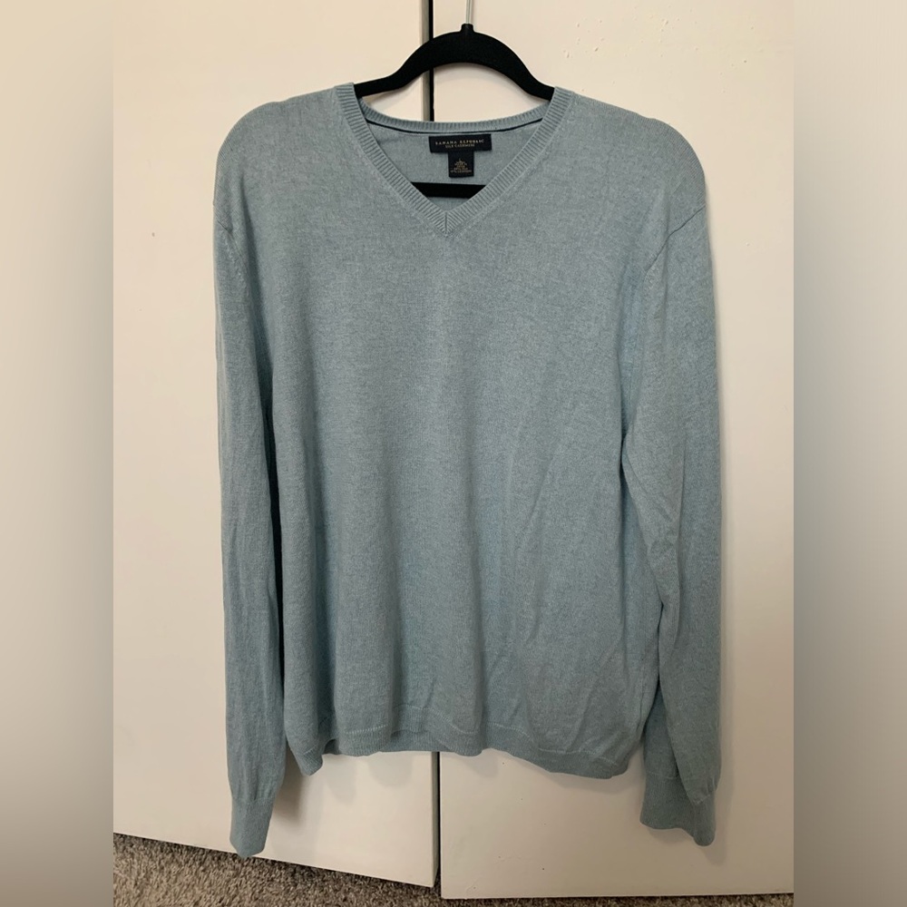 Banana Republic Silk Cashmere Light Blue V-Neck Sweater